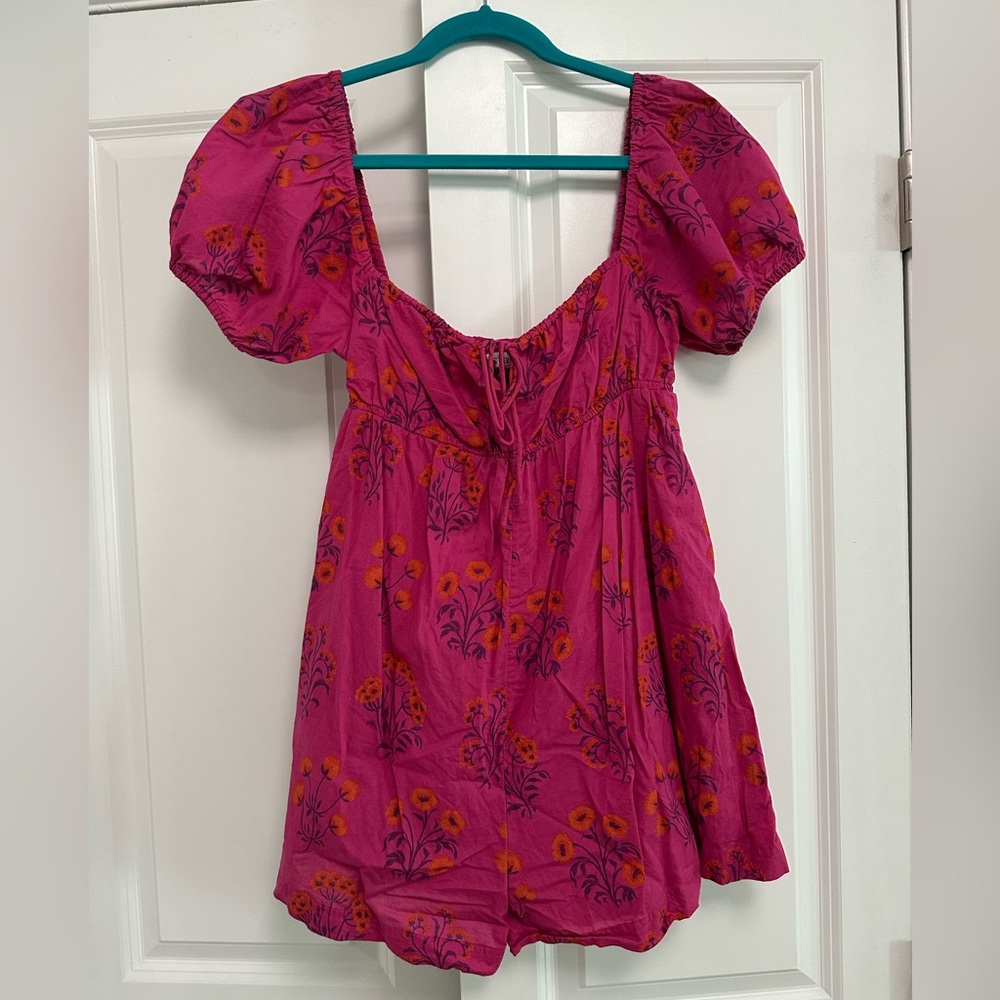Urban Outfitters Pink Floral Puff Sleeve Romper